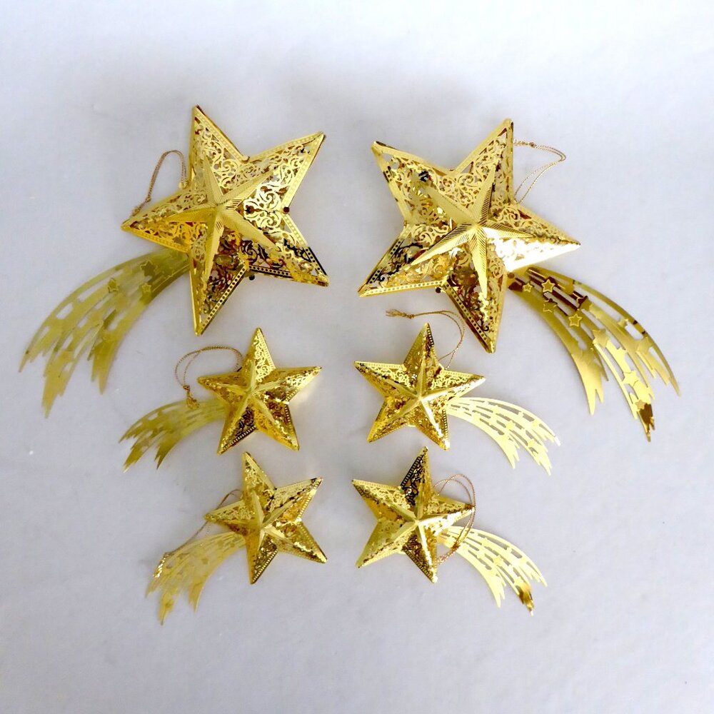 NEW VINTAGE 10.5” & 6” GOLD METAL SHOOTING STAR CHRISTMAS BETHLEHEM ORNAMENT LOT - Picture 1 of 14